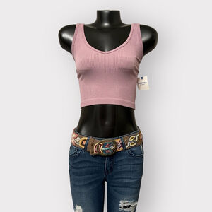 Arizona Jeans Womens XS Lilac Ribbed Cropped Tank Top Elderberry Purple Contour